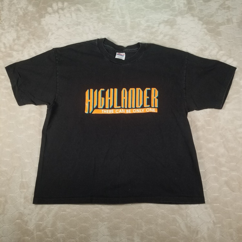 VTG Highlander There Can Only Be One Single Stitch‎ Shirt Sz XL Hanes FADED